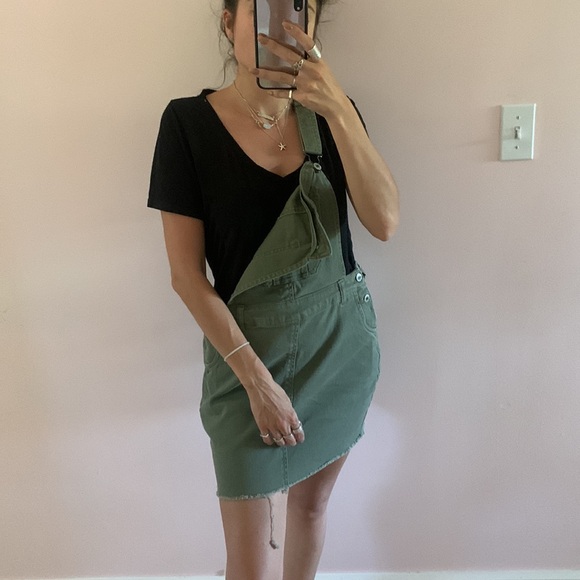 Love tree green denim jean skirt overalls medium - Picture 4 of 7